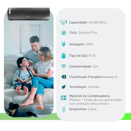 AR CONDICIONADO GREE SPLIT G-DIAMOND AUTO INVERTER WIFI 24.000 BTUS 220V FRIO R32 GWC24ACE-D6DNA1BI GWC24ATE-D6DNA1ADO