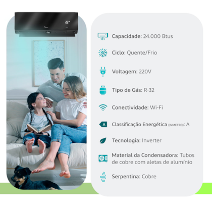 AR CONDICIONADO MIDEA SPLIT INVERTER XTREME SAVE CONNECT BLACK EDITION 24.000 BTUS 220V MONO Q/F R32 HT 42MGVQI24M5 38MGVQI24M5