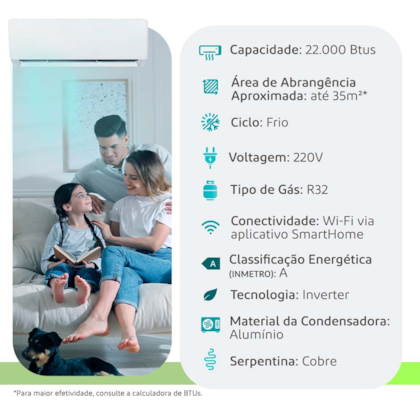 Ar Condicionado Springer Midea Airvolution Connect Inverter 22000 Btus 220v mono Frio R32 vt 42AFVCI22S5 38TVCI22S5