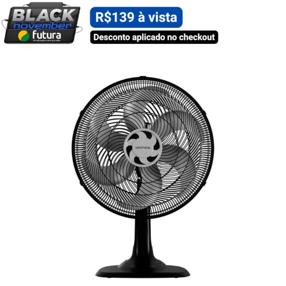 VENTILADOR OSC MESA TURBO 6P 40CM PRETO 127V VENTISOL