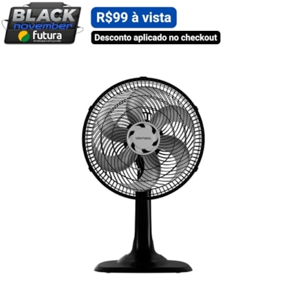 VENTILADOR OSC MESA TURBO ECO 6P 30CM PRETO 127V VENTISOL